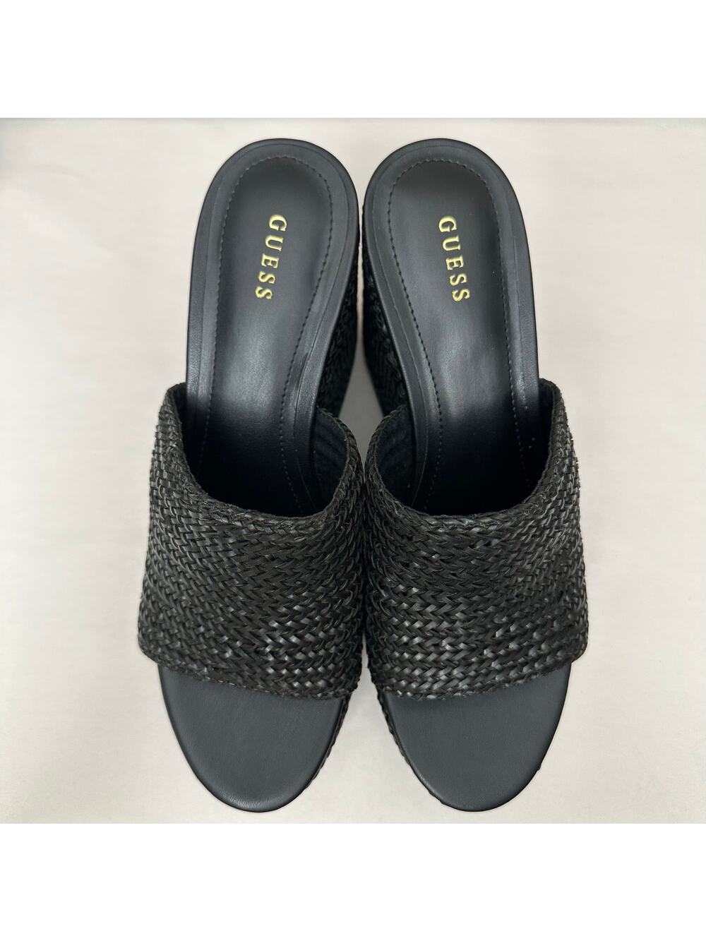 GUESS Yenisa Black Woven Slide Platform Wedge Sandals Mule Women's Size 11
